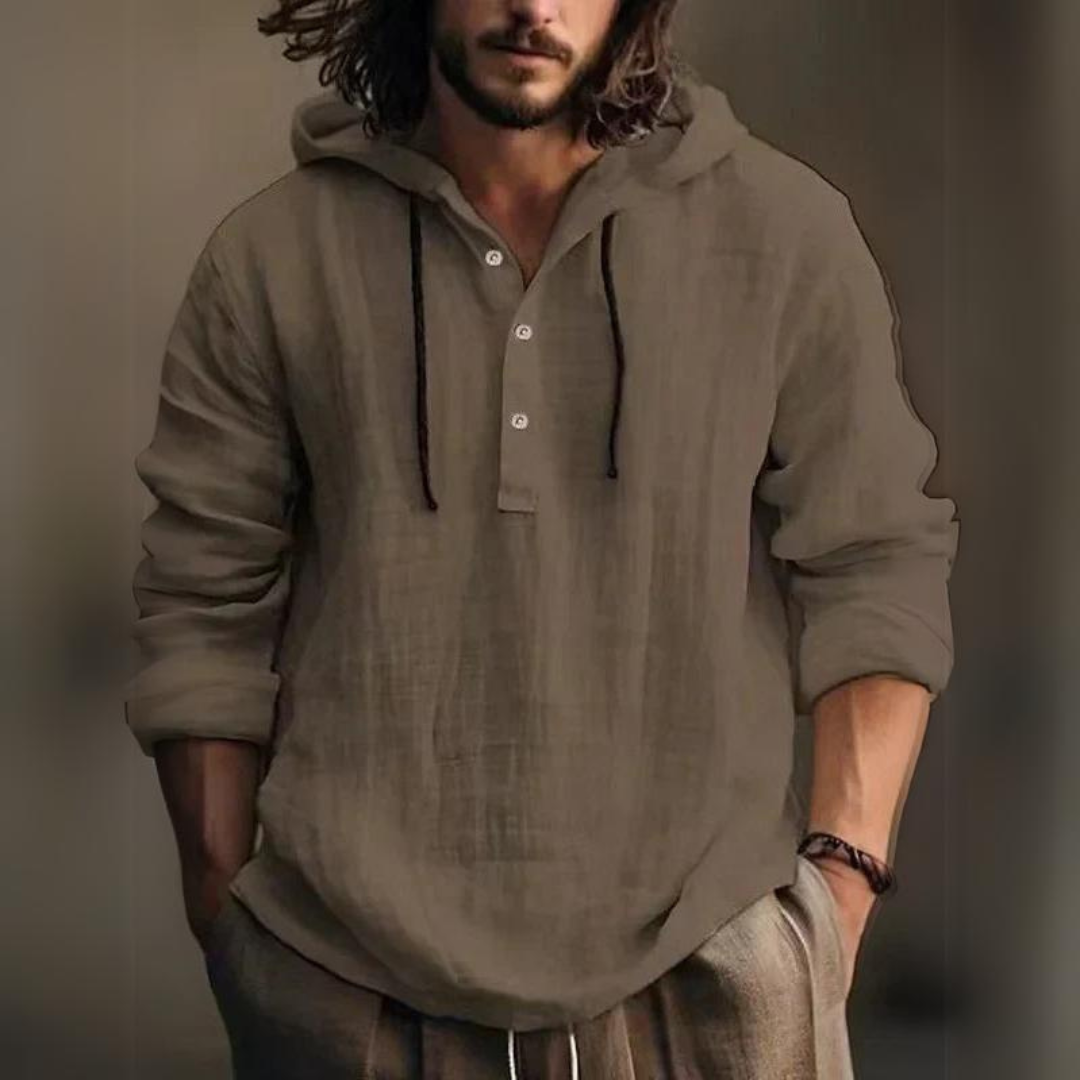 WILLIAM / LINEN PULLOVER WITH HOOD