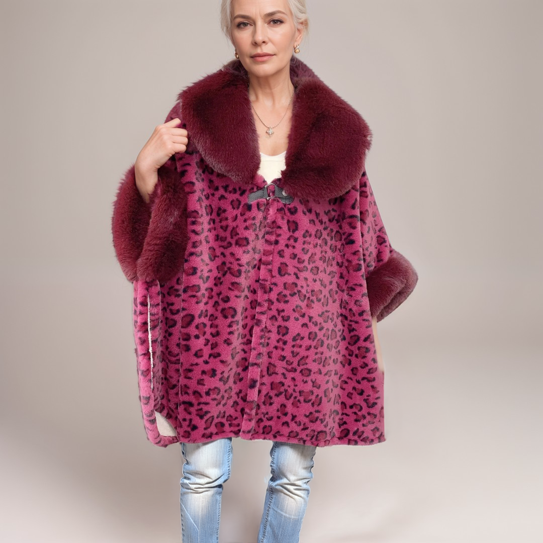 FLORENCE - LUXUEUZE CAPE VAN IMITATIEBONT MET ZACHTE KRAAG