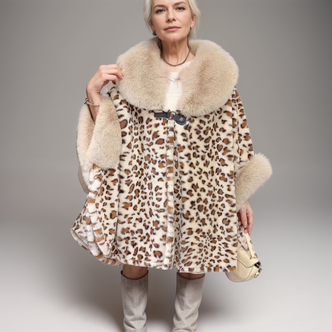 FLORENCE - LUXUEUZE CAPE VAN IMITATIEBONT MET ZACHTE KRAAG